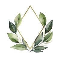 AI generated Watercolor geometry shape wreath with green leaf. AI Generated photo