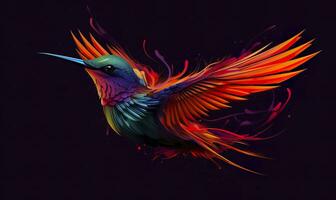 AI generated hummingbird logo with multiple colors flying through the air.  AI Generated photo