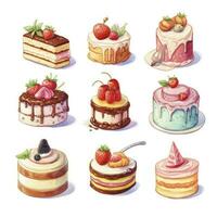 AI generated Set of Cake piece illustration on white background. AI Generated photo