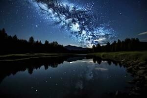 AI generated Milky Way Reflected on Lake. AI Generated photo