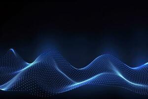 AI generated Dynamic blue particle wave. Abstract sound visualization. Digital structure of the wave flow of luminous particles. AI Generated. photo