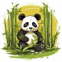 AI generated Cute panda in the middle of a bamboo forest. T-shirt design. AI Generated photo