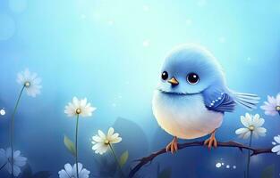 AI generated Cute little bird with a  nature background.  AI Generated. photo