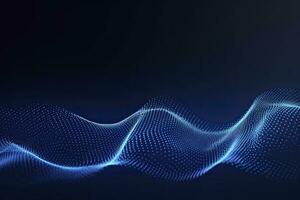 AI generated Dynamic blue particle wave. Abstract sound visualization. Digital structure of the wave flow of luminous particles. AI Generated. photo