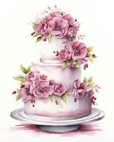 AI generated Watercolor wedding cake isolated on white background.  AI Generated photo