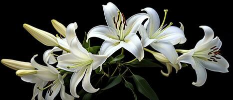 AI generated White lily flowers on black background. AI Generated photo