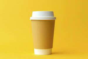 AI generated Blank coffee cup isolated on yellow background. AI Generated photo