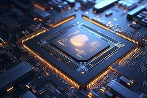 AI generated Futuristic central processor unit. Powerful Quantum CPU motherboard. AI Generated photo