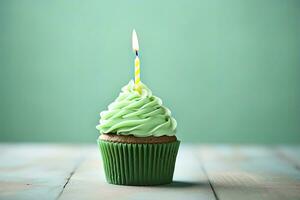 AI generated Happy Birthday Cupcake with Candle. AI Generated photo