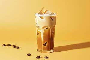AI generated Iced Latte on yellow background. AI Generated photo