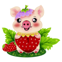 Super cute Pig strawberry png