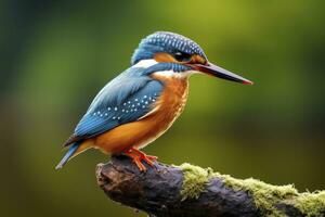 AI generated Kingfisher sitting on the tree branch. AI Generated photo