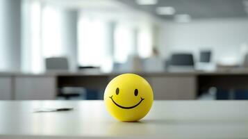 AI generated A Yellow Smiling Ball Can Promote a Positive Work Environment. Generative AI photo