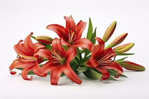 AI generated Red Lilies isolated on white background. AI Generated photo