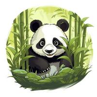 AI generated Cute panda in the middle of a bamboo forest. T-shirt design. AI Generated photo