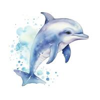 AI generated Watercolor fantasy Baby Dolphin clip art isolated white background. AI Generated photo