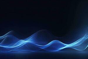 AI generated Dynamic blue particle wave. Abstract sound visualization. Digital structure of the wave flow of luminous particles. AI Generated. photo