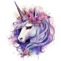 AI generated Watercolor fantasy unicorn clip art. AI Generated photo