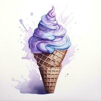 AI generated Watercolor ice cream in a waffle cone. AI Generated photo