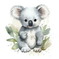 AI generated Watercolor fantasy Baby Koala clip art isolated white background. AI Generated photo