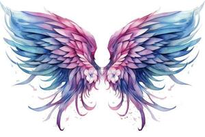 AI generated Beautiful magic watercolor blue pink wings. AI Generated photo