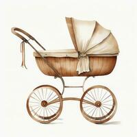 AI generated Watercolor Baby carriage Clipart on white background. AI Generated photo