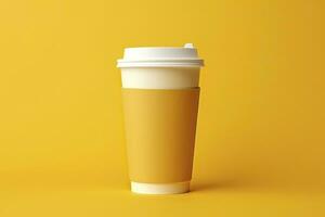 AI generated Blank coffee cup isolated on yellow background. AI Generated photo