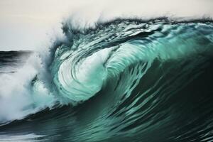 AI generated Extreme close up of thrashing emerald ocean waves. AI Generated photo