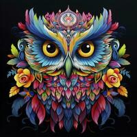 AI generated Multicolored mandala owl coloring page for adults. AI Generated photo