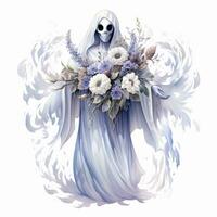 AI generated A stunning ghost holding flower bouquet and enjoying the festivities of Halloween,  AI Generated photo