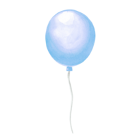 Watercolor illustration of blue balloon. Template of festive accessories for birthday and kids party decoration isolated. Hand drawn clipart for invitation, card, wedding holiday background, stickers. png