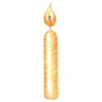 Watercolor  burning birthday candle yellow isolated. Template illustration of festive accessories. Hand drawn illustration for invitations and cards, cakes, printing on  packaging and textiles, png