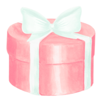 Watercolor gift box tied with ribbon and bow. Template of festive packaging. Hand drawn illustration for cards, wrappers, invitation, birthday and holiday decoration, printing stickers and packaging. png