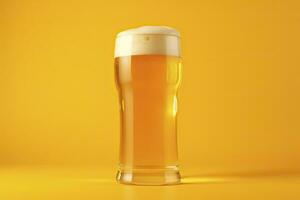 AI generated Beer glass with full beer isolated with a yellow background. AI Generated photo