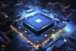 AI generated Futuristic central processor unit. Powerful Quantum CPU motherboard. AI Generated photo