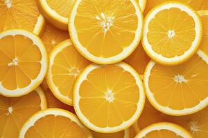 AI generated Orange fruit slices citrus arrangement full frame background. AI Generated photo