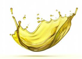 AI generated Olive or engine oil splash, cosmetic serum liquid isolated on white background. Generative AI photo