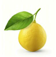 AI generated Lemon with leaf isolated on white background. AI Generated photo