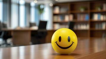 AI generated A Yellow Smiling Ball Can Promote a Positive Work Environment. Generative AI photo