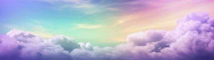 AI generated Rainbow sky with fluffy clouds. Multicolored toned sky. AI Generated. photo