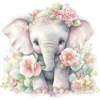 AI generated Watercolor Baby Elephant. AI Generated photo