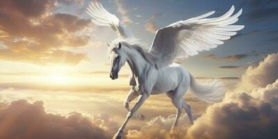 AI generated A white horse with wings. AI Generated photo