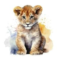 AI generated Watercolor Baby Lion. AI Generated photo