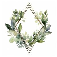 AI generated Watercolor geometry shape wreath with green leaf. AI Generated photo