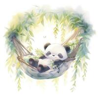 AI generated A sleepy baby panda in a hammock. watercolor illustration. AI Generated photo