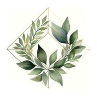 AI generated Watercolor geometry shape wreath with green leaf. AI Generated photo