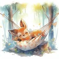 AI generated A sleepy baby deer in a hammock. watercolor illustration. AI Generated photo