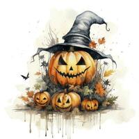 AI generated Watercolor Halloween illustration on white background. AI Generated photo