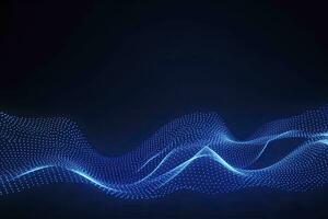AI generated Dynamic blue particle wave. Abstract sound visualization. Digital structure of the wave flow of luminous particles. AI Generated. photo