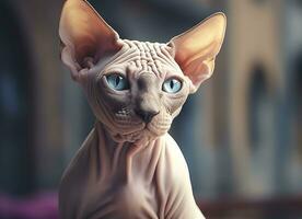 AI generated Beautiful photo Sphynx cat concept, contemporary natural and mood social background. Generative AI